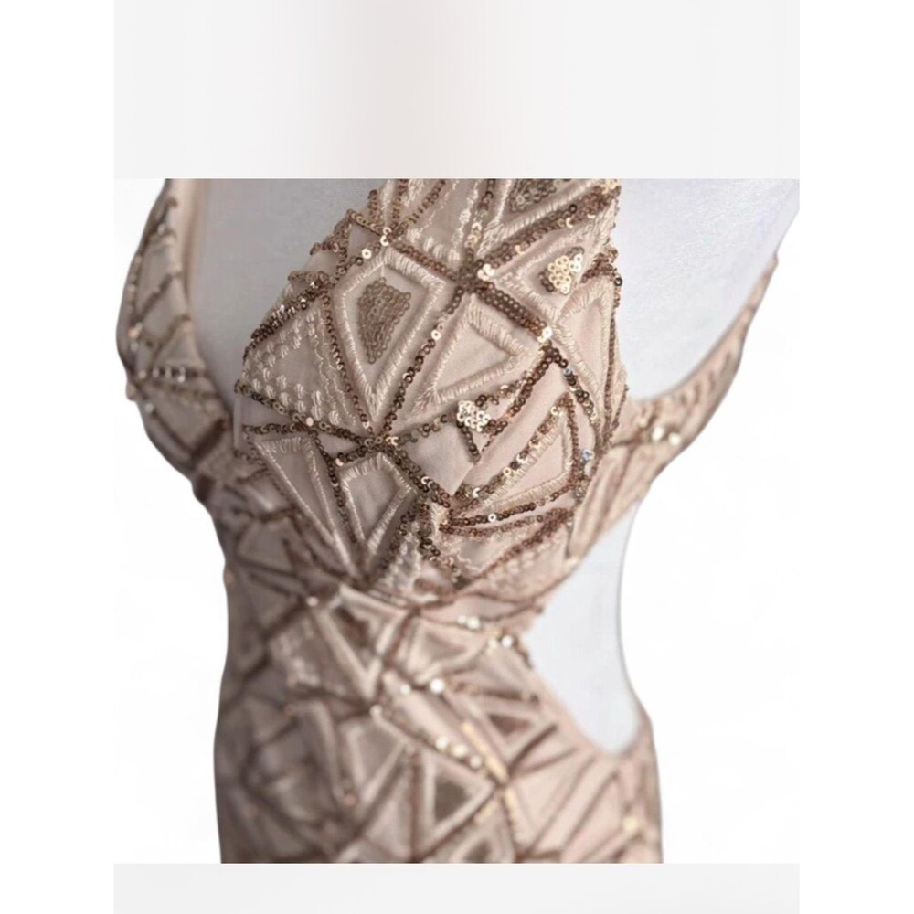 Morgan & Co Champagne Gold Sequin Open Back Gown Formal Evening Dress - Picture 9 of 15